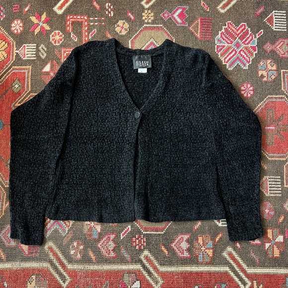 Eileen Fisher Chenille Knit Single Button Cardigan Sweater in Black Size Small - Picture 1 of 4